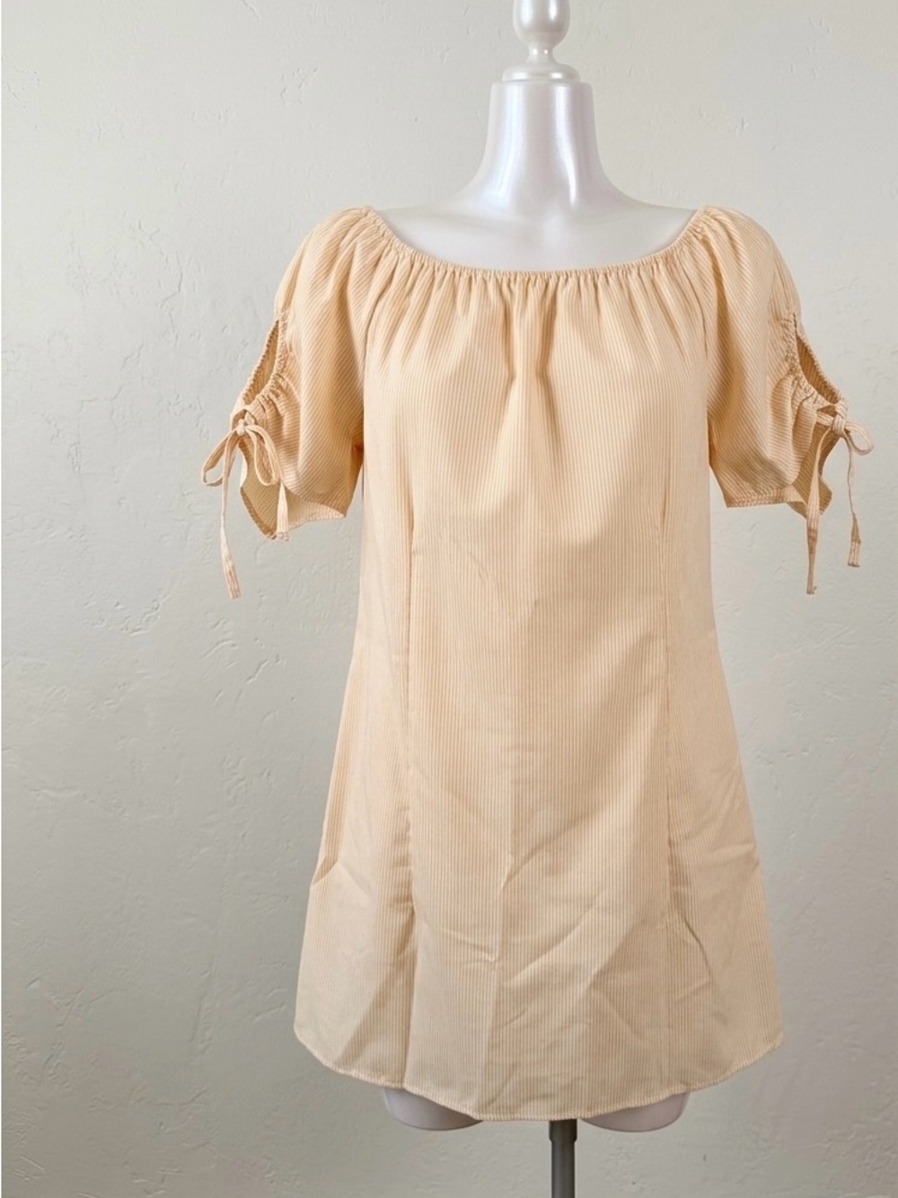 Womens Peach Off-Shoulder Tie Sleeve Top